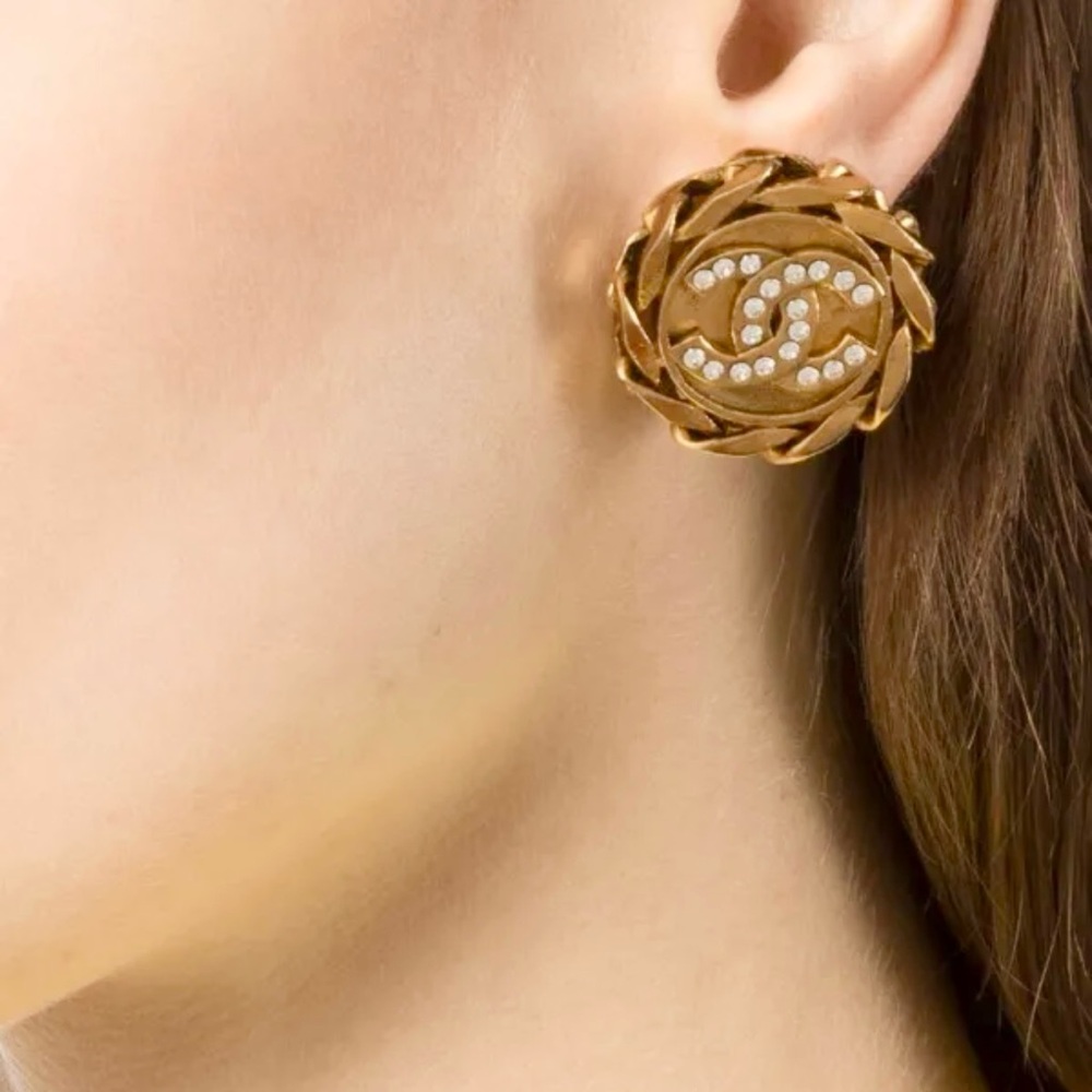 CHANEL Gold  Big Earrings Vintage